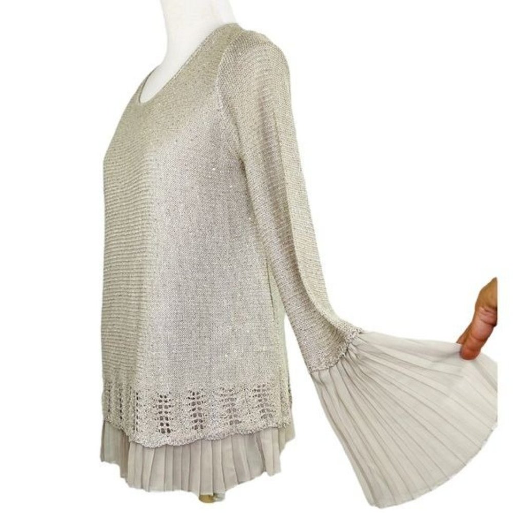 Anthropologie Sioni Studio Sequined Sweater Layered Bell Pleated Sleeves Size S - Picture 9 of 11